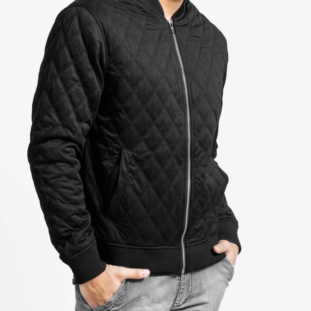 OLGYN Men’s Quilted Black Bomber Jacket - Picture 3 of 4